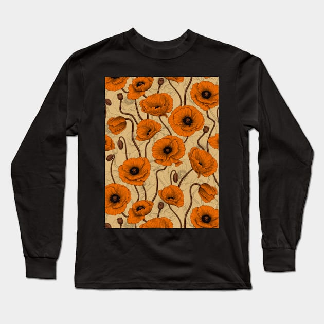 Orange Poppies Long Sleeve T-Shirt by katerinamk